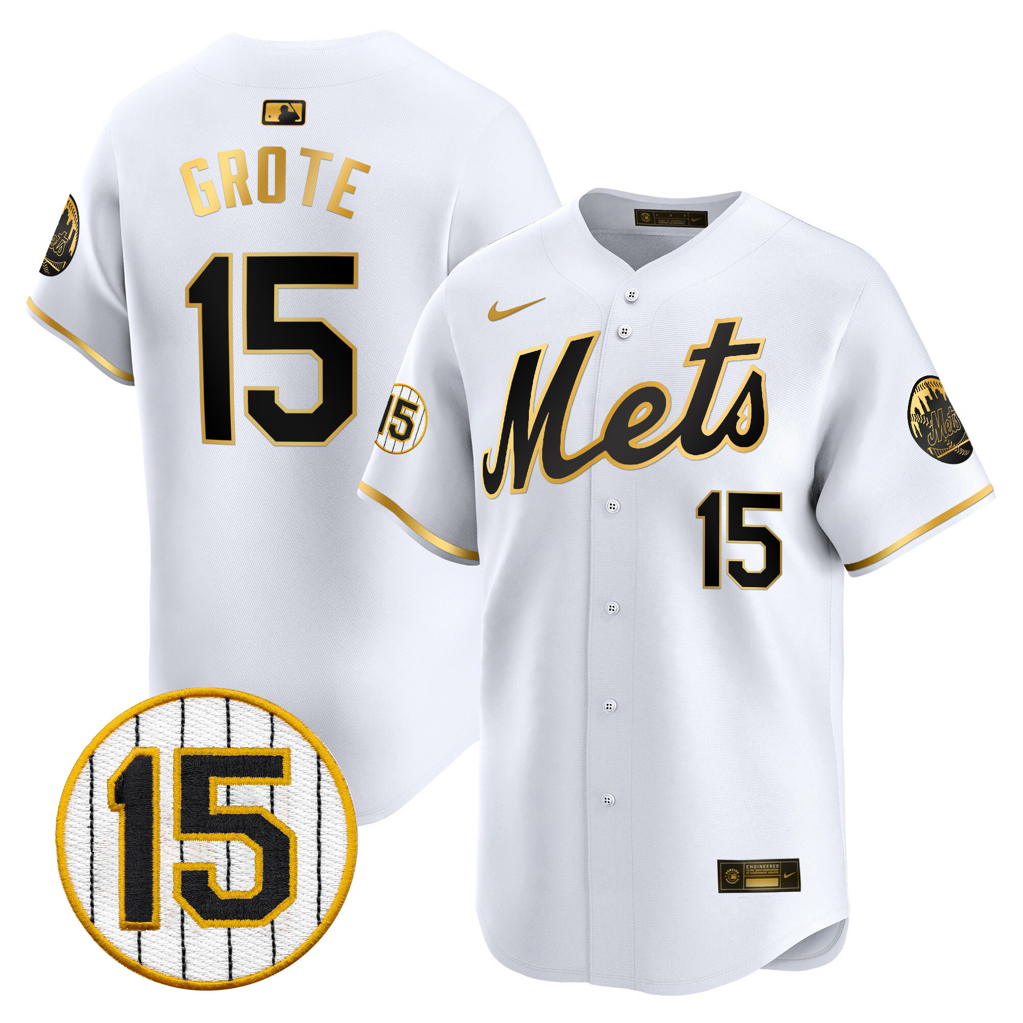 Men's New York Mets Jerry Grote Patch Vapor Premier Limited White Gold Jersey