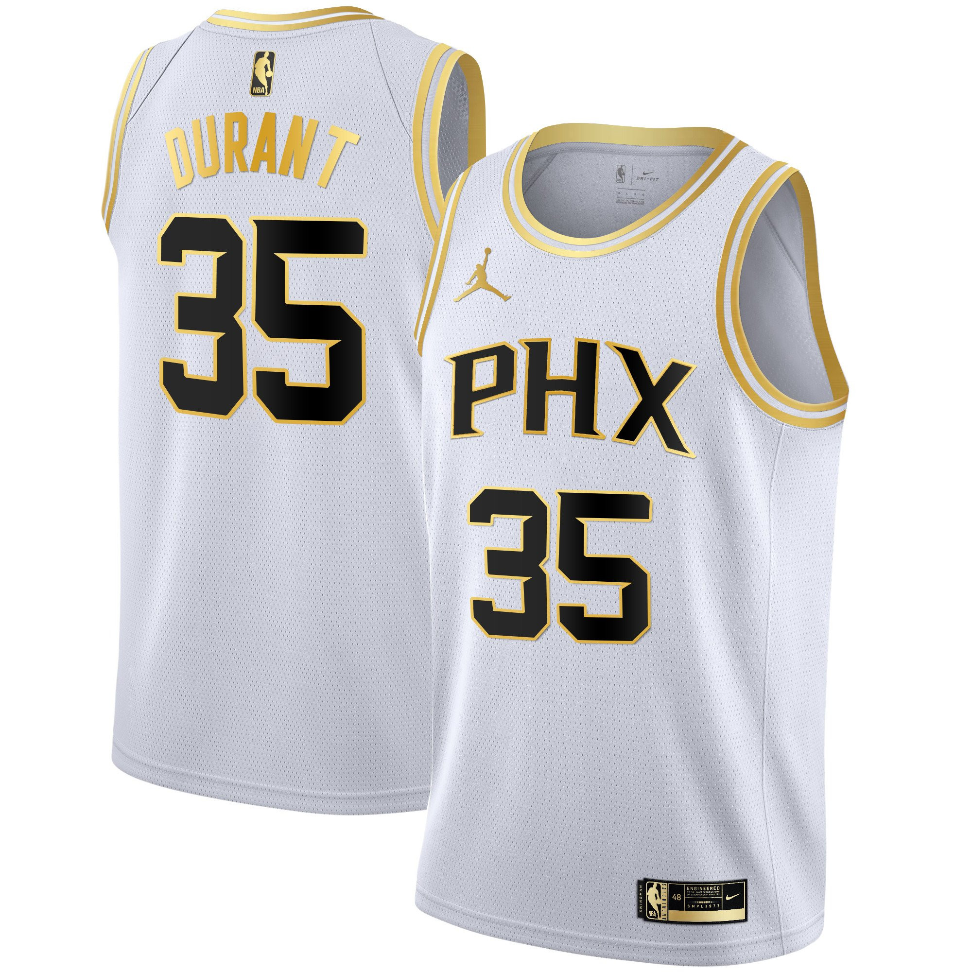 Men's Phoenix Suns Kevin Durant Black & White Gold Jersey - All Stitched
