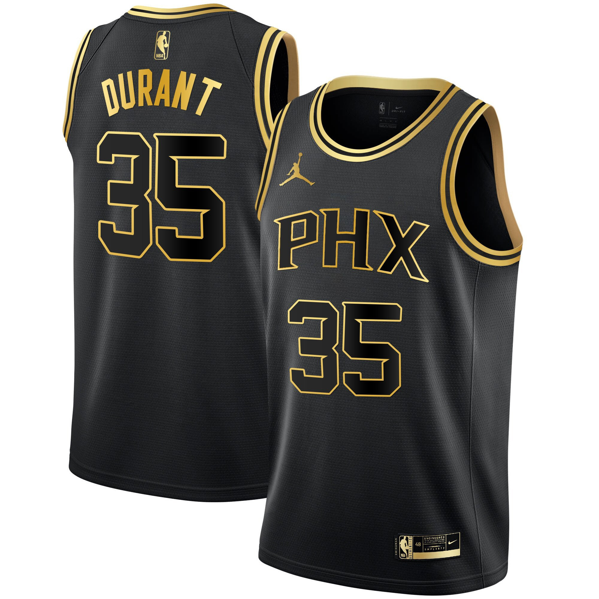 Men's Phoenix Suns Kevin Durant Black Gold Jersey - All Stitched