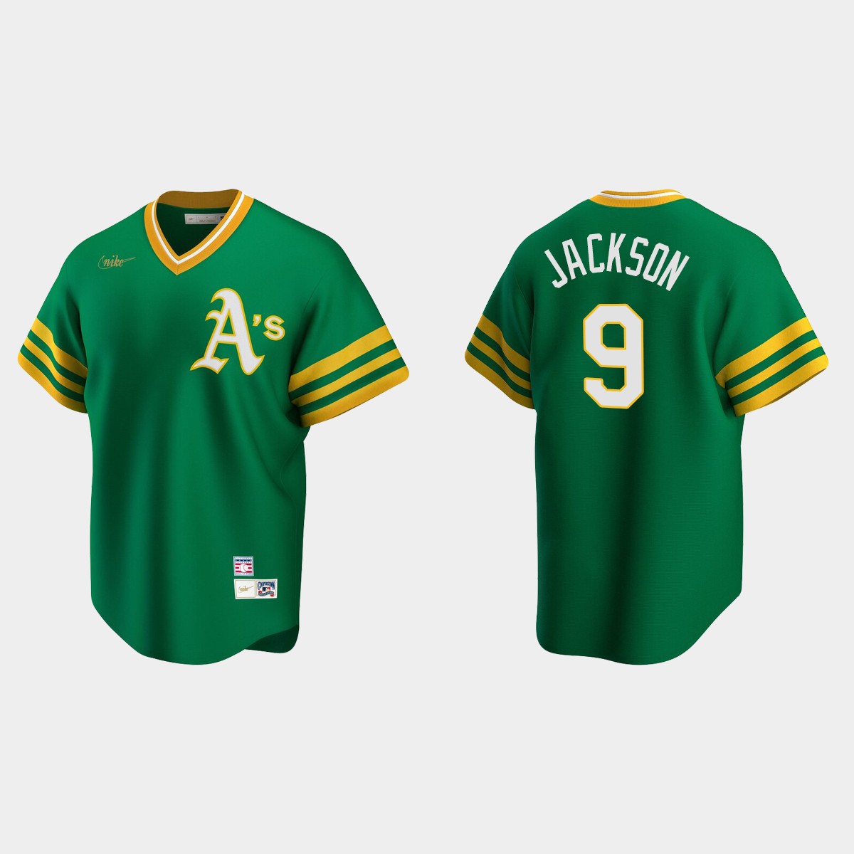 Men's Reggie Jackson #9 Oakland Athletics Cooperstown Collection Road Jersey - Kelly Green