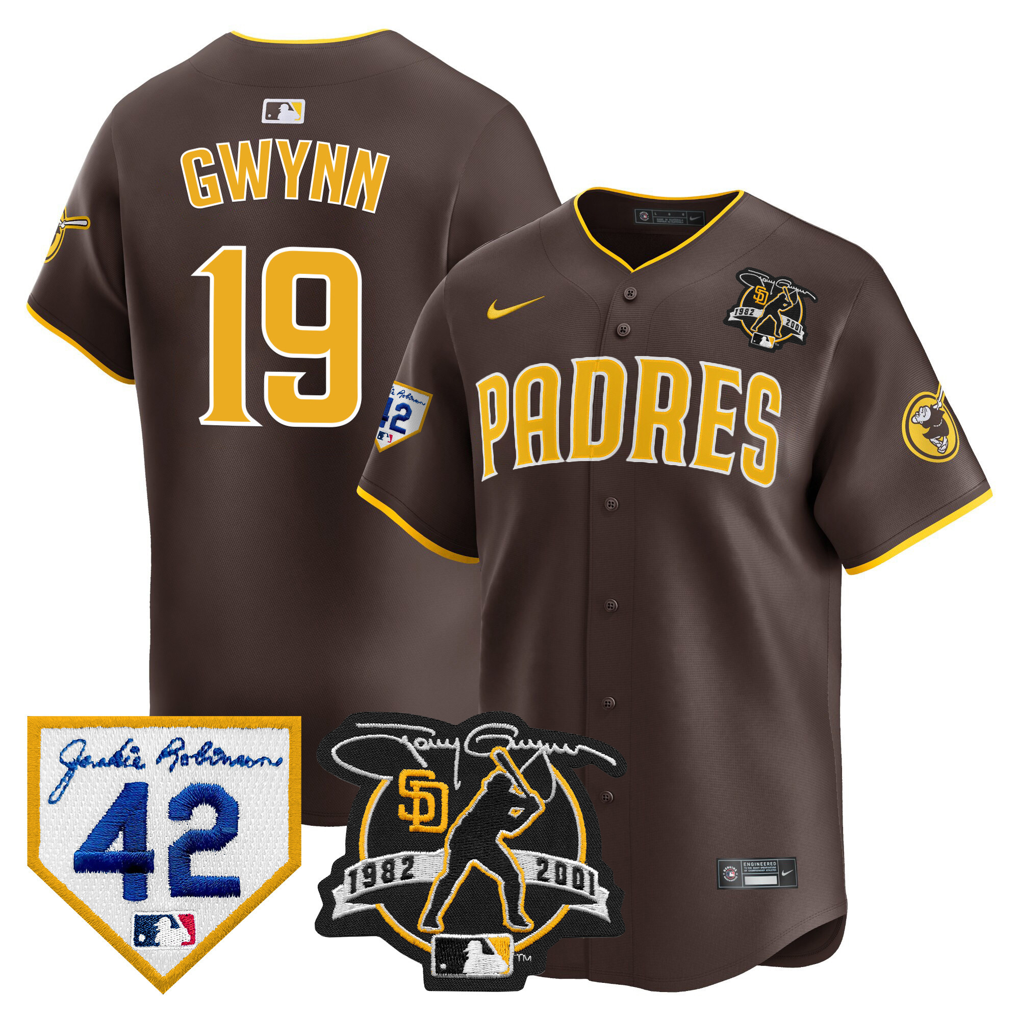 Men's San Diego Padres Tony Gwynn & Robinson Patch Vapor Premier Limited Brown Jersey