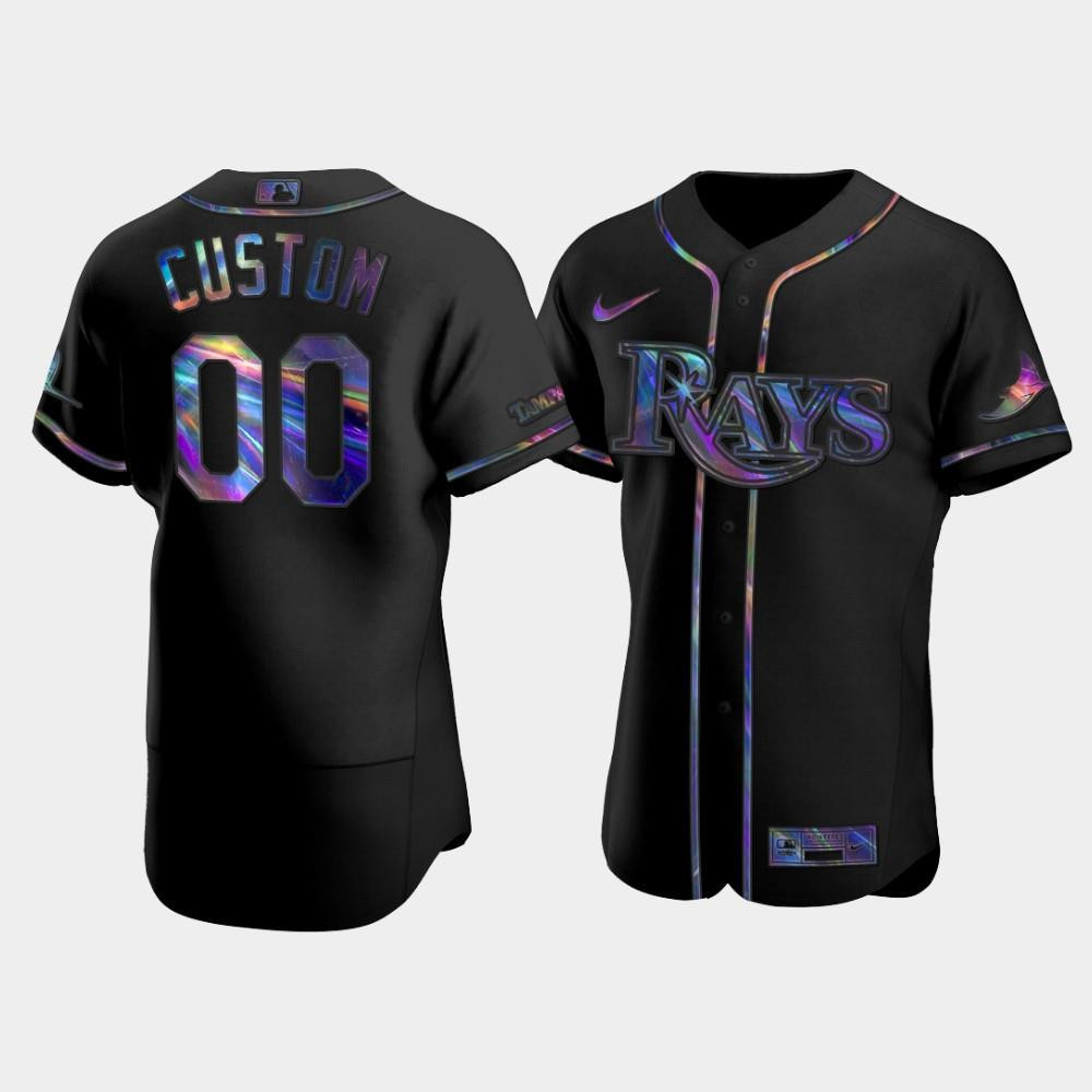 Men's Tampa Bay Rays Custom Black Holographic Golden Edition Jersey