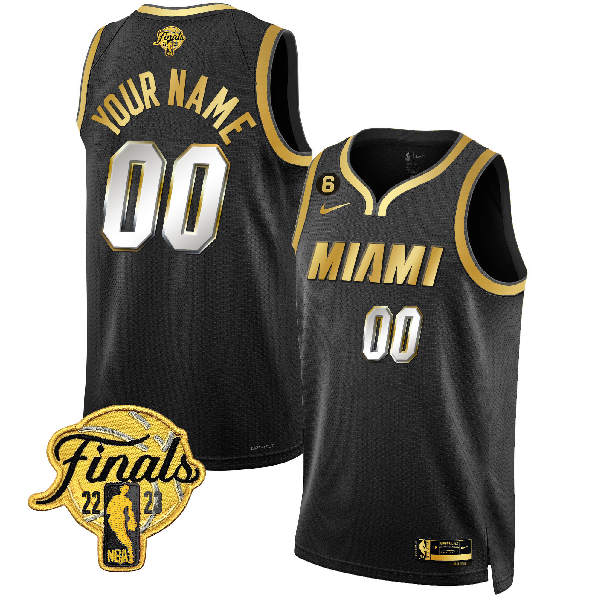 Miami Heat Finals Patch Collection Custom V4 Black Limited Jersey - All Stitched