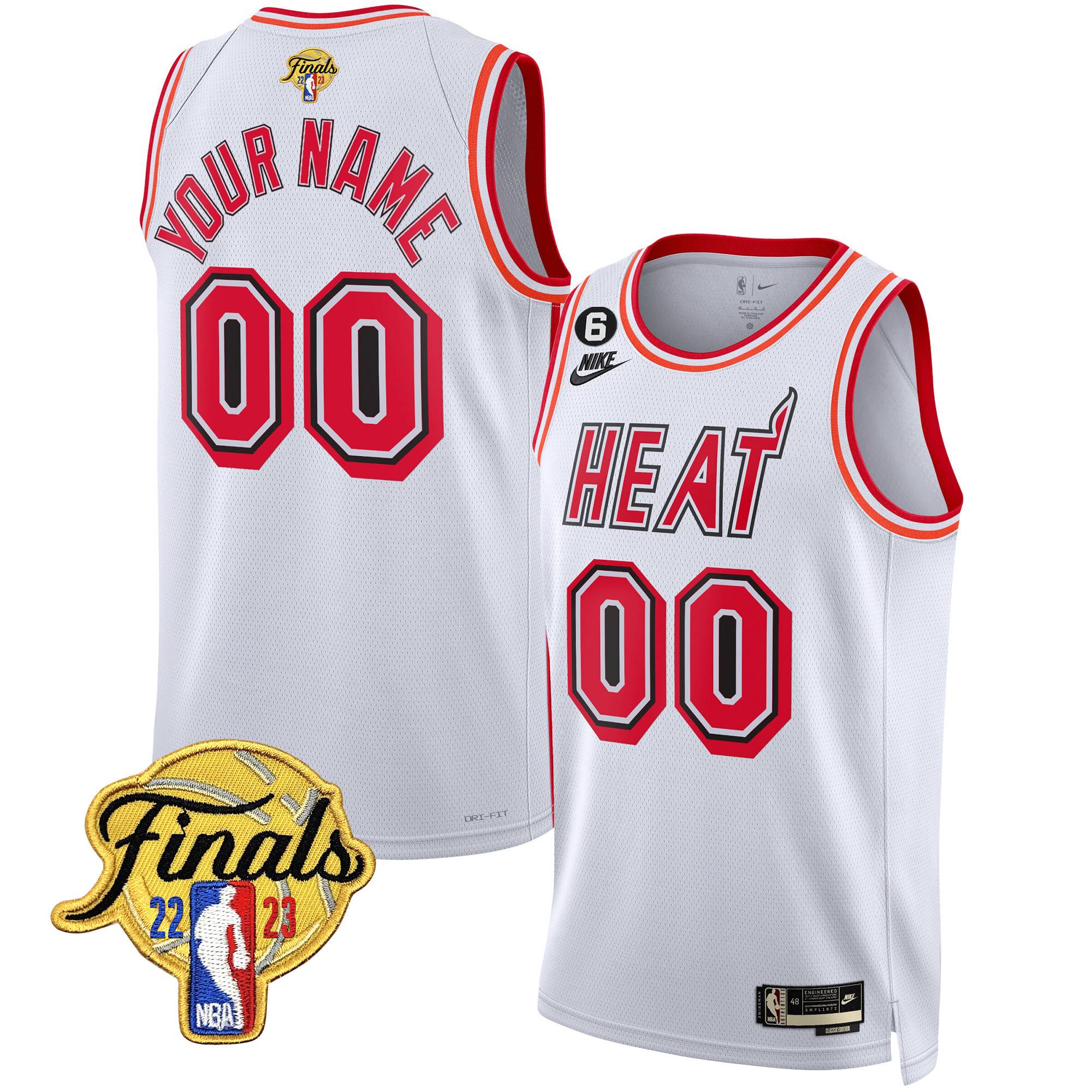 Miami Heat Finals Patch Collection Custom V4 Classic White Jersey - All Stitched