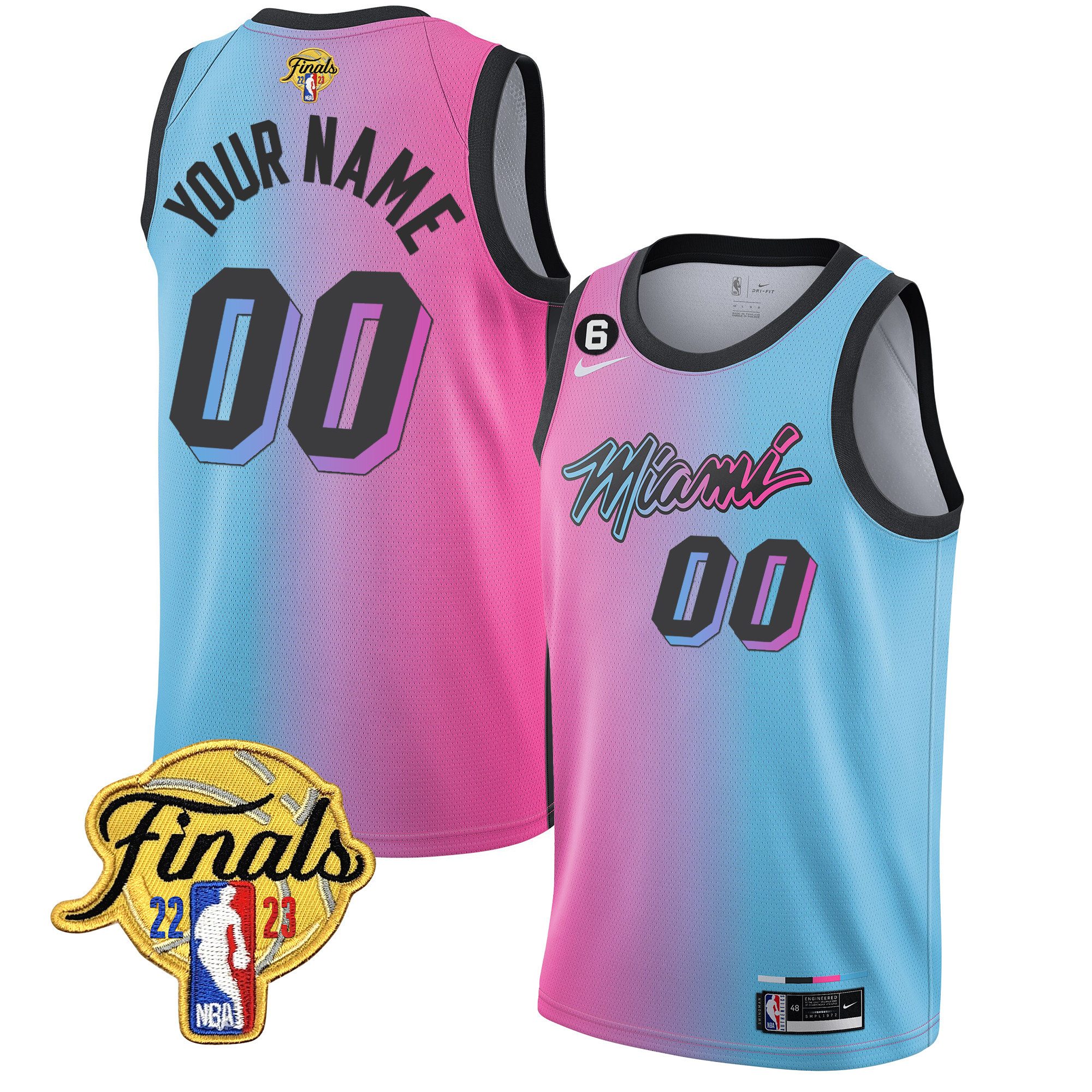 Miami Heat Finals Patch Collection Custom V4 Pink Blue Jersey - All Stitched
