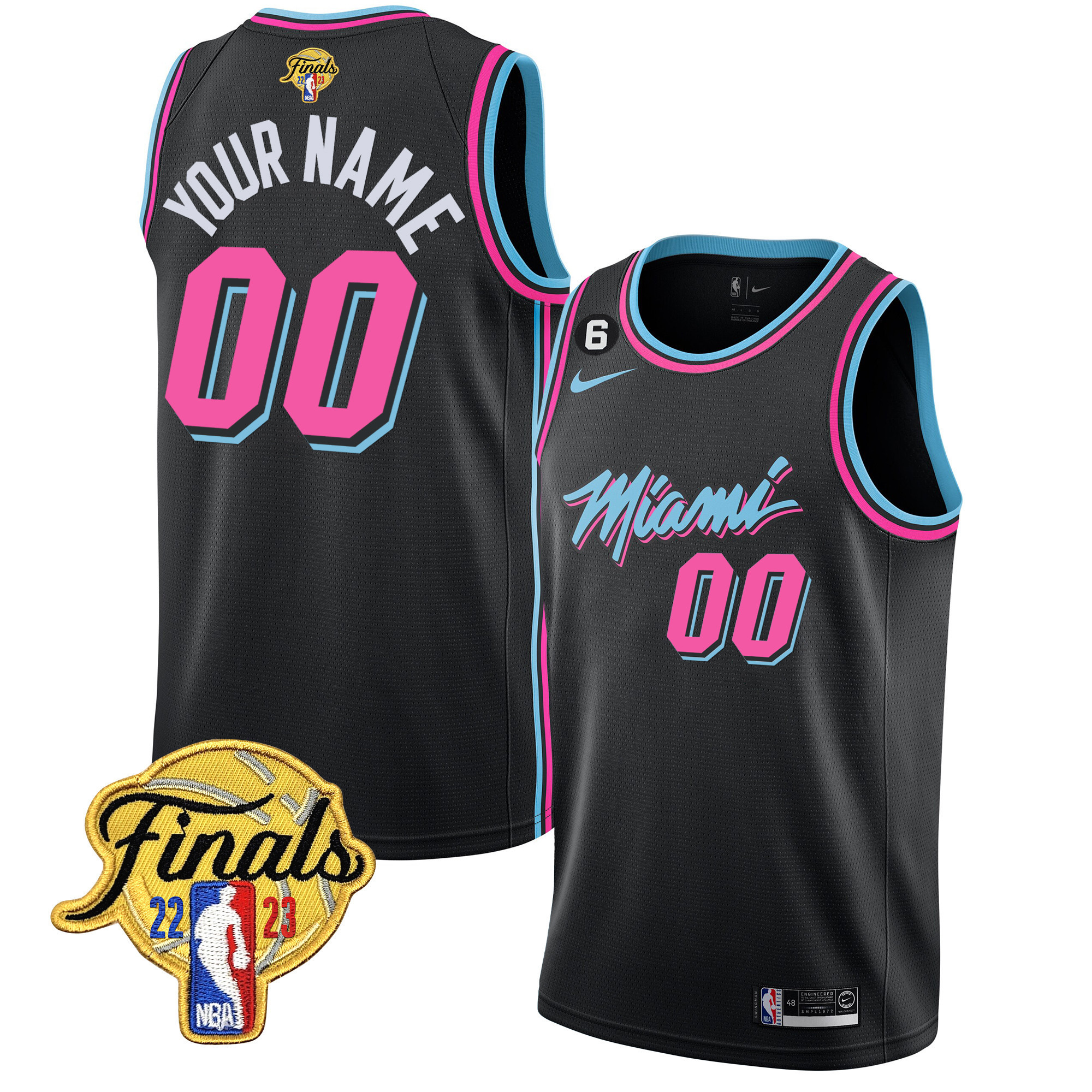 Miami Heat Finals Patch Collection Custom V4 Vice Black Jersey - All Stitched