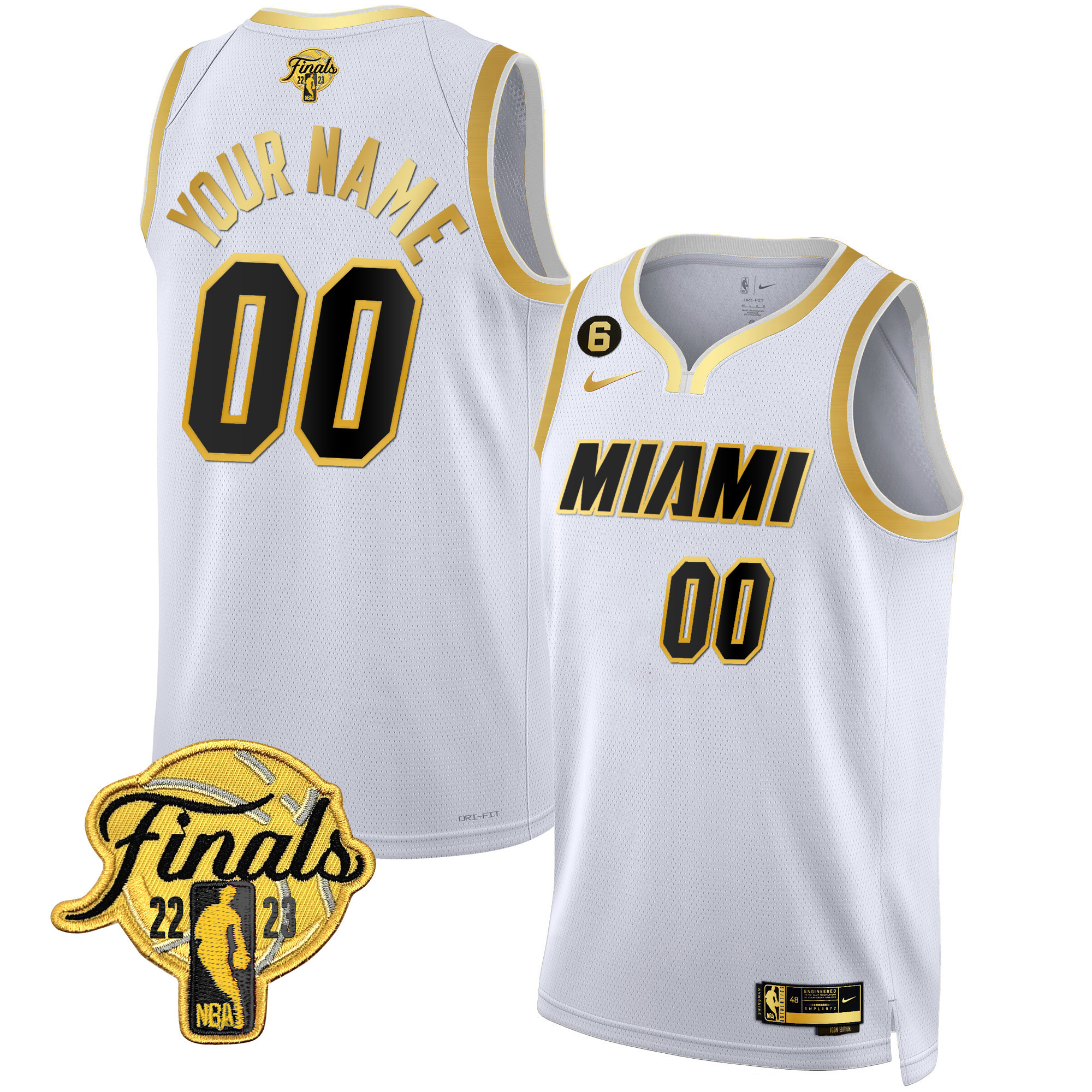 Miami Heat Finals Patch Collection Custom V4 White Gold Jersey - All Stitched