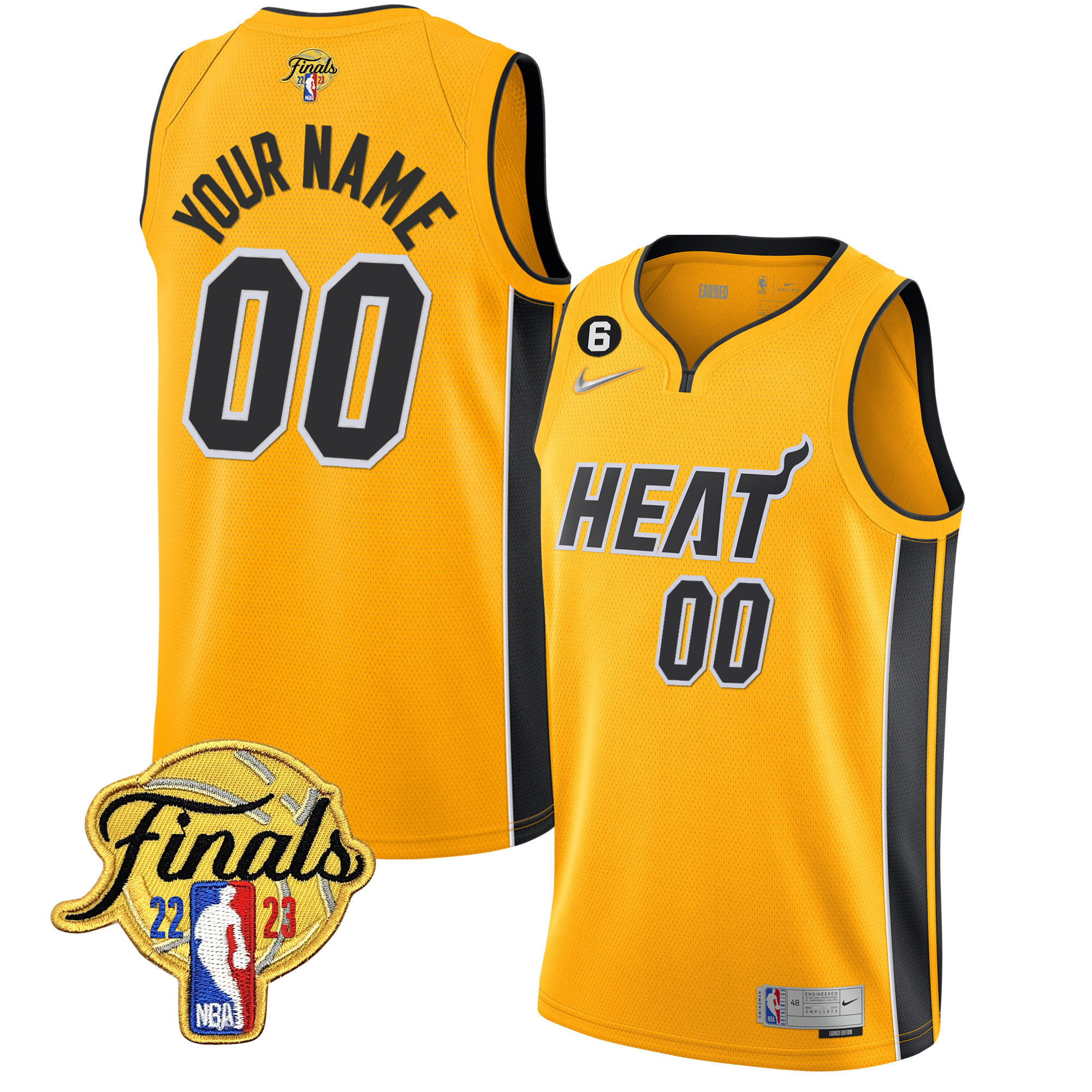 Miami Heat Finals Patch Collection Custom V5 Gold Jersey - All Stitched