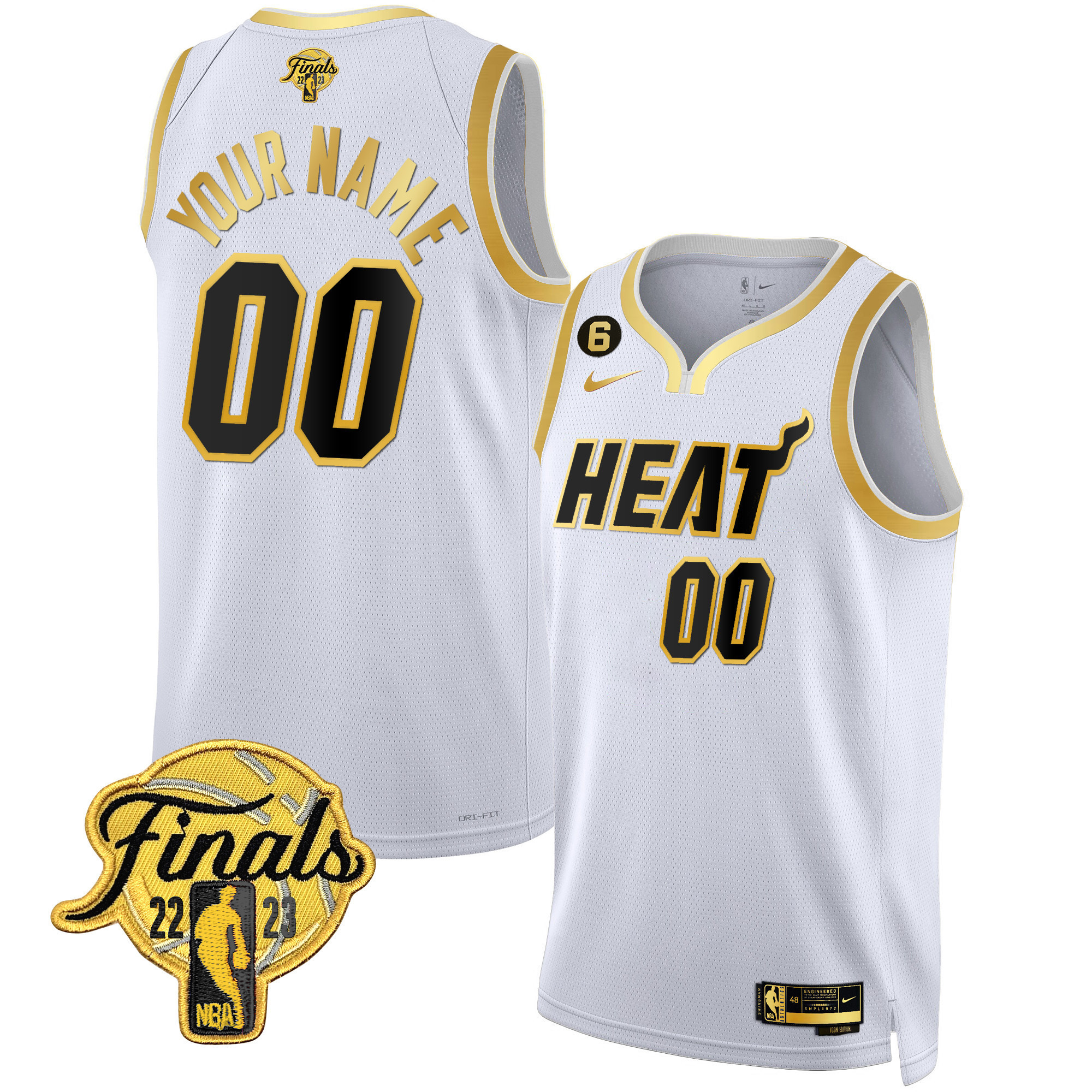 Miami Heat Finals Patch Collection Custom White Gold Jersey - All Stitched