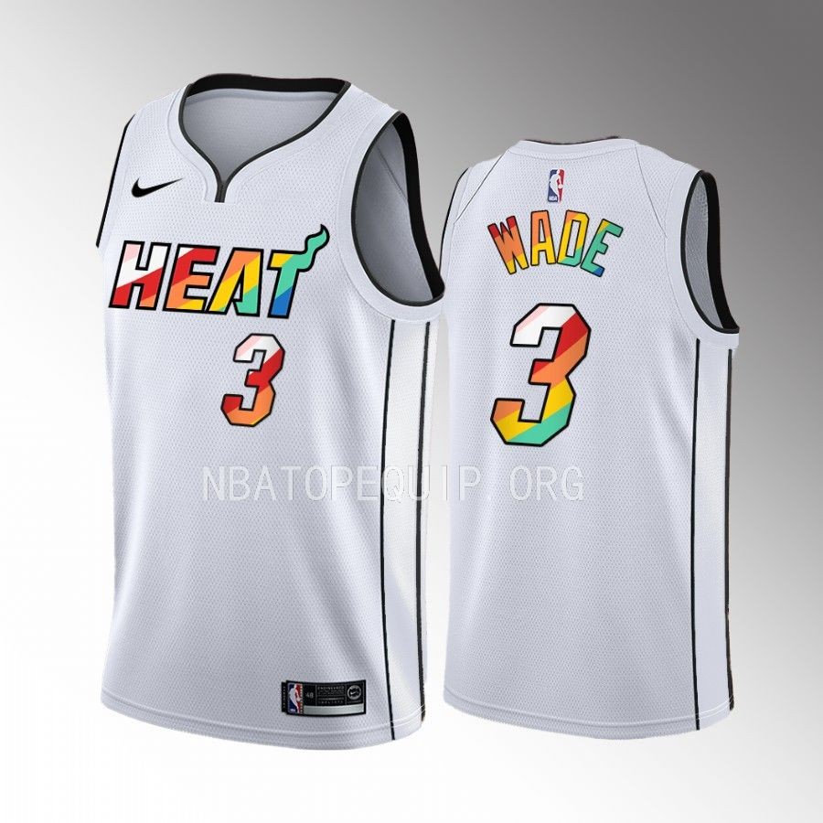 Miami Heat Pride Dwyane Wade White #3 Jersey Rainbow