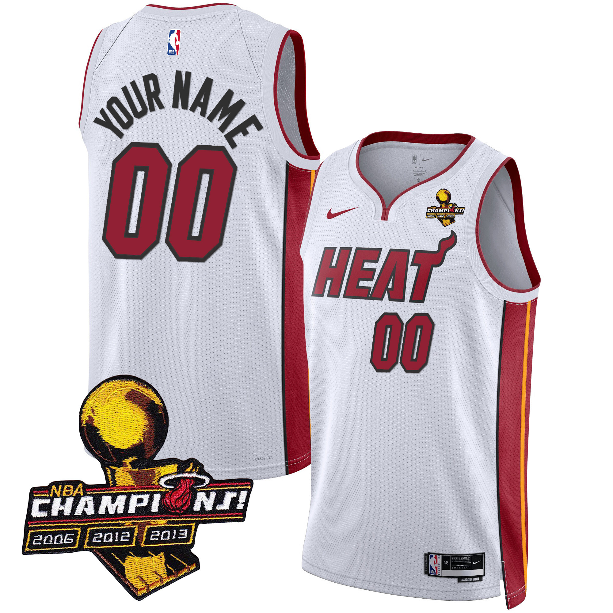 Miami Heat 3-Time Champions Patch Collection Custom Association Jersey - All Stitched