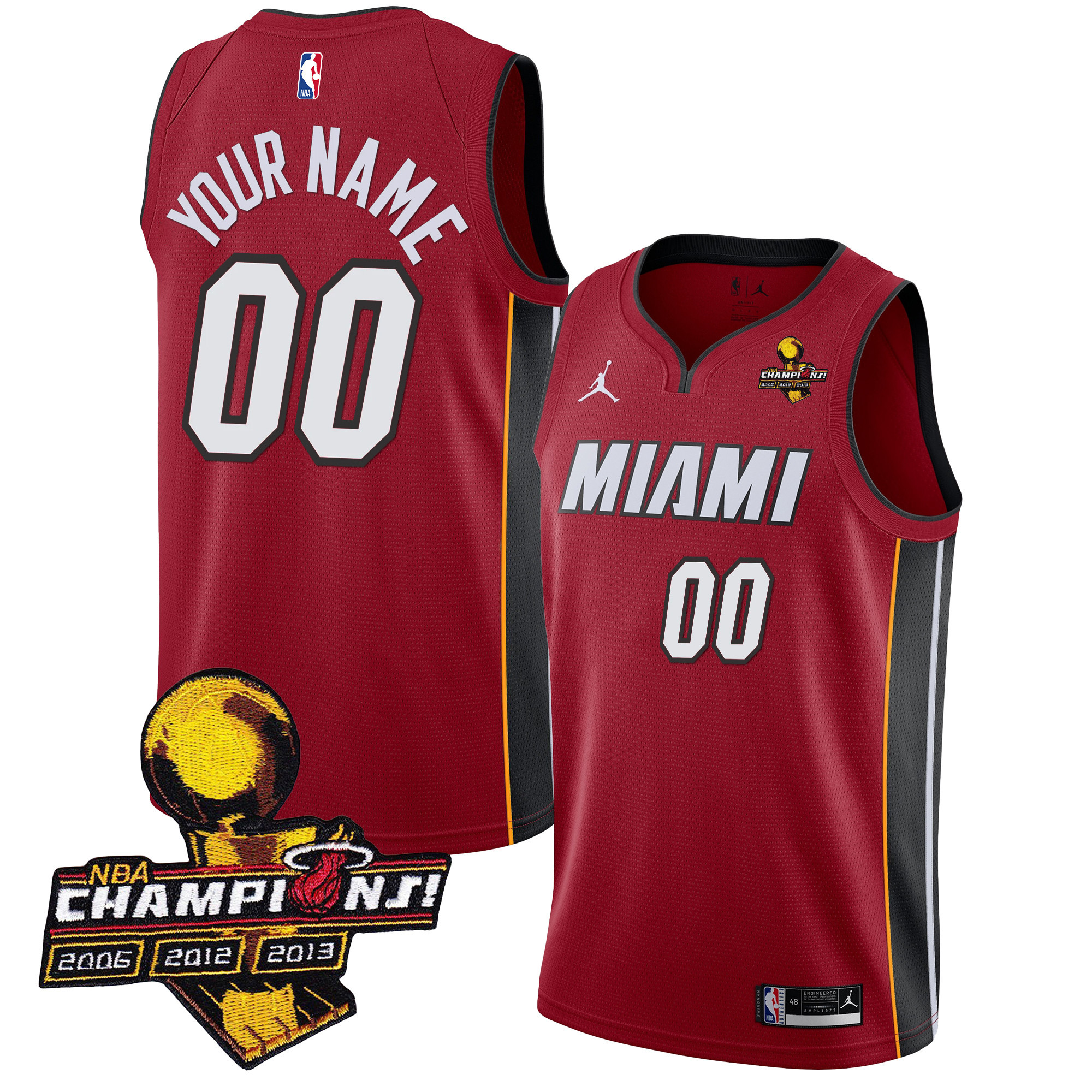 Miami Heat 3-Time Champions Patch Collection Custom Statement Jersey - All Stitched