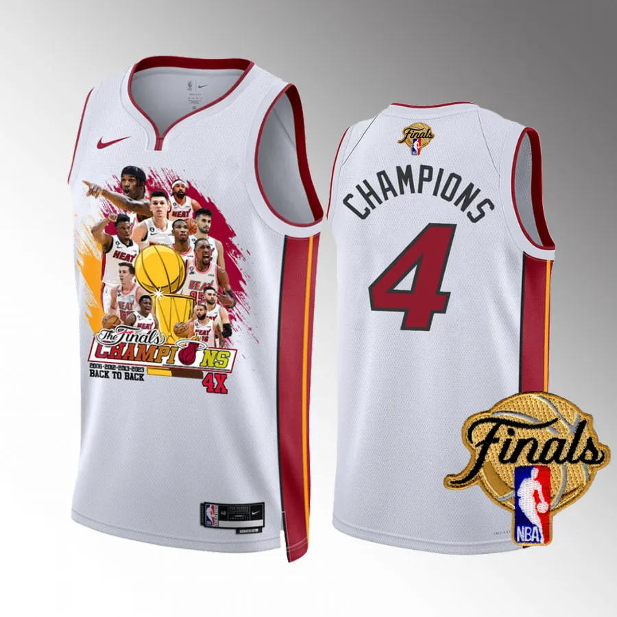 Miami Heat 4X Finals Champions White #4 Swingman Jersey Men