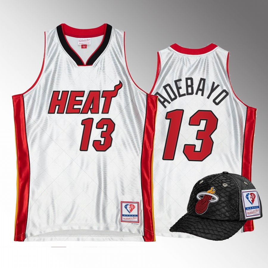 Miami Heat Bam Adebayo 75th Platinum Jersey #13 White Lux Trucker Hat Set