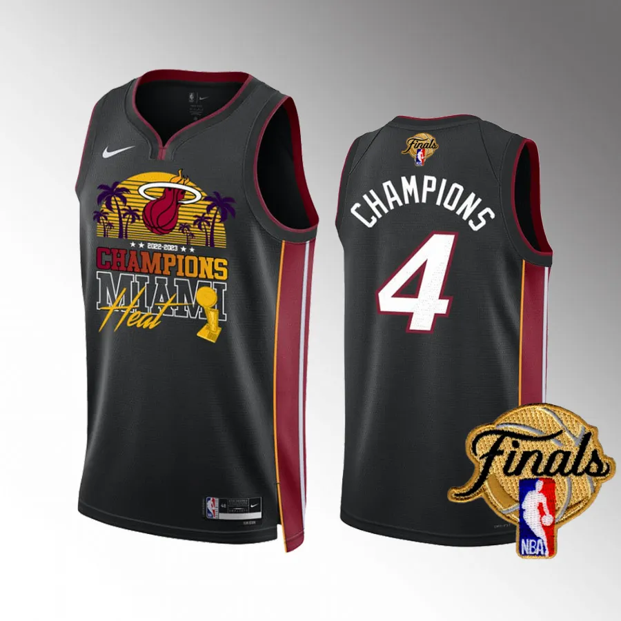 Miami Heat Champions Black #4 Team Logo Jersey Men