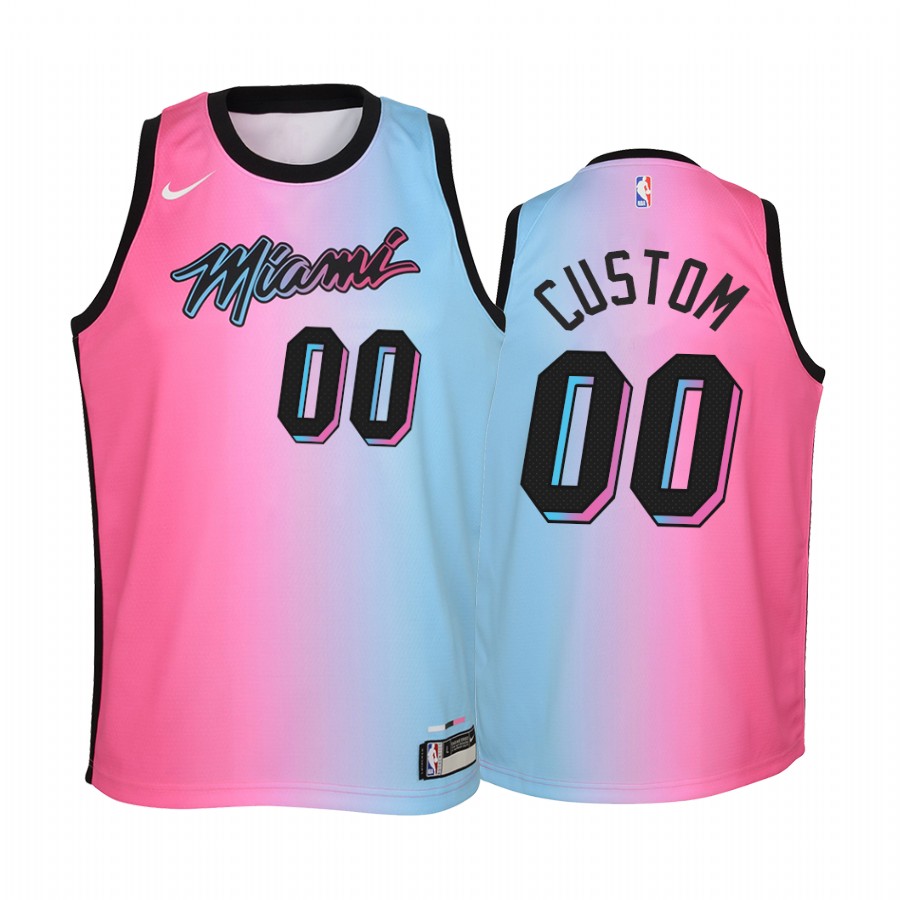 Miami Heat Custom City Blue Pink Youth Jersey - Rainbow