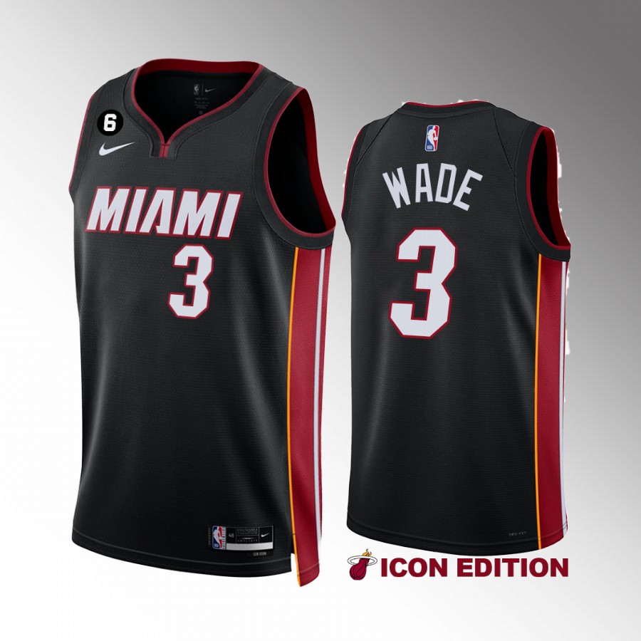 Miami Heat Dwyane Wade Icon Edition Black #3 Jersey NO.6 Patch