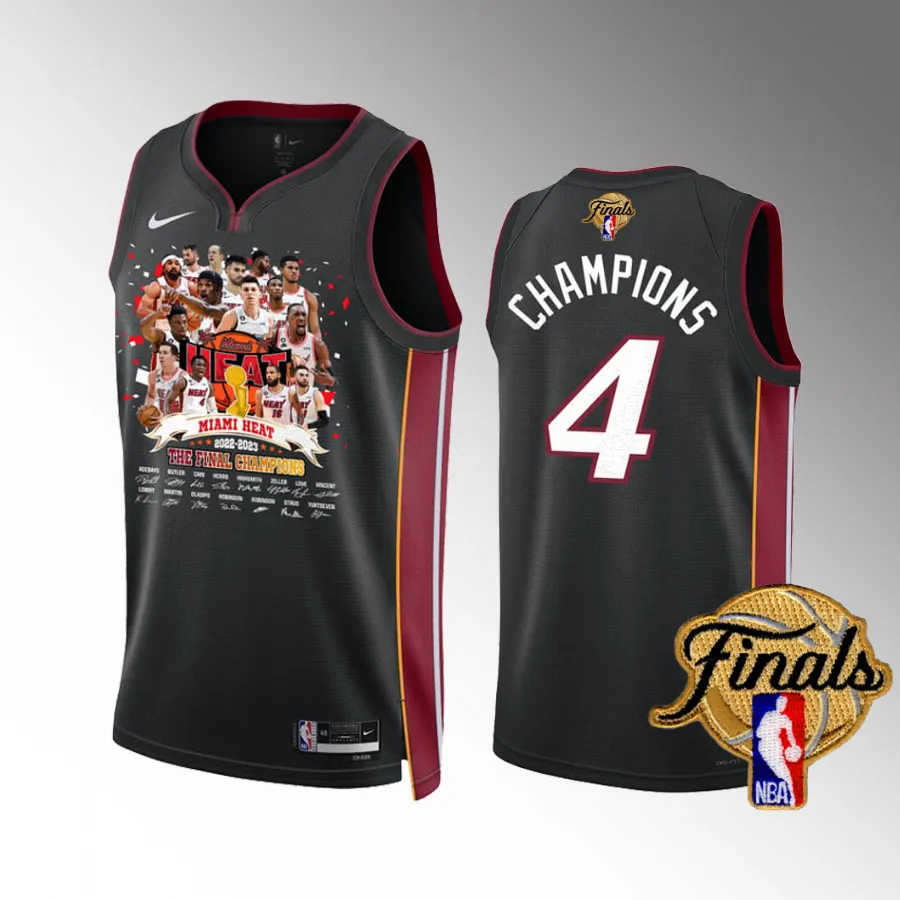 Miami Heat Final Champions Black #4 Player Signture Jersey Men