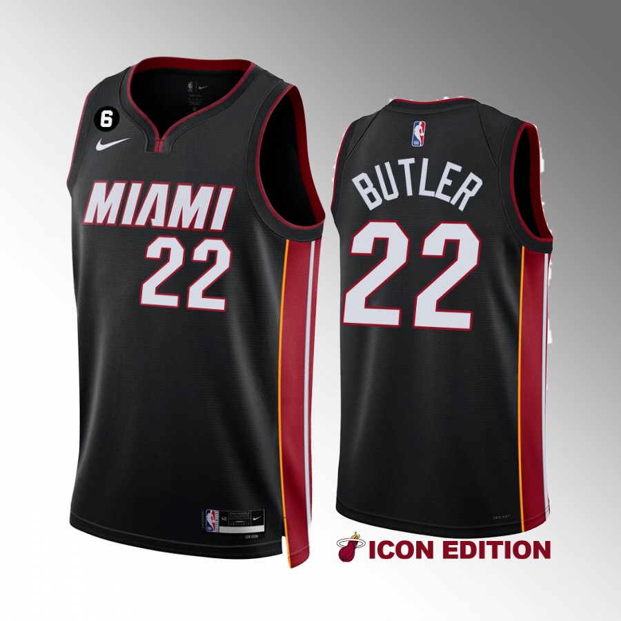 Miami Heat Jimmy Butler Icon Edition Black #22 Jersey NO.6 Patch