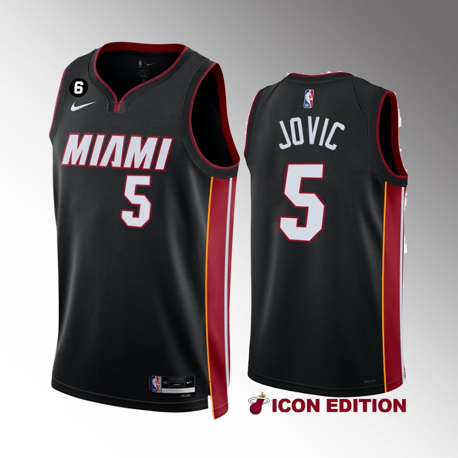 Miami Heat Nikola Jovic Icon Edition Black #5 Jersey NO.6 Patch