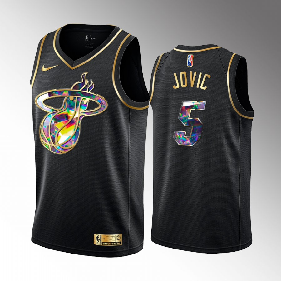 Miami Heat Nikola Jovic #5 Golden Diamond Black Jersey Draft