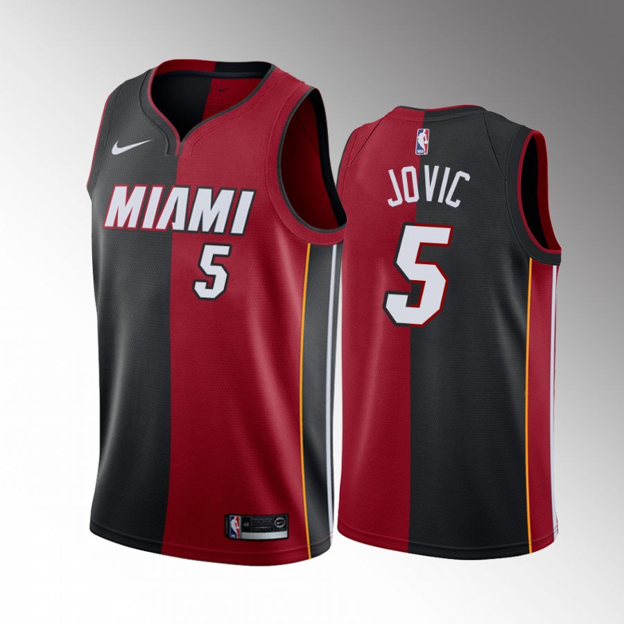 Miami Heat Nikola Jovic #5 Split Edition Red Black Jersey Draft