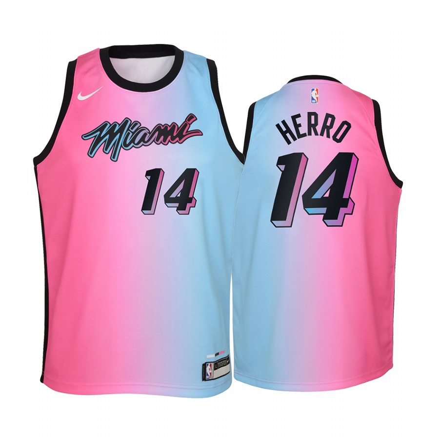 Miami Heat Tyler Herro City Blue Pink Youth Jersey -