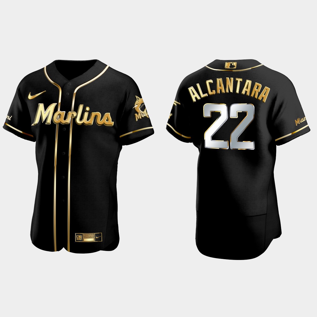 Miami Marlins #22 Sandy Alcantara Golden Edition Jersey - Black