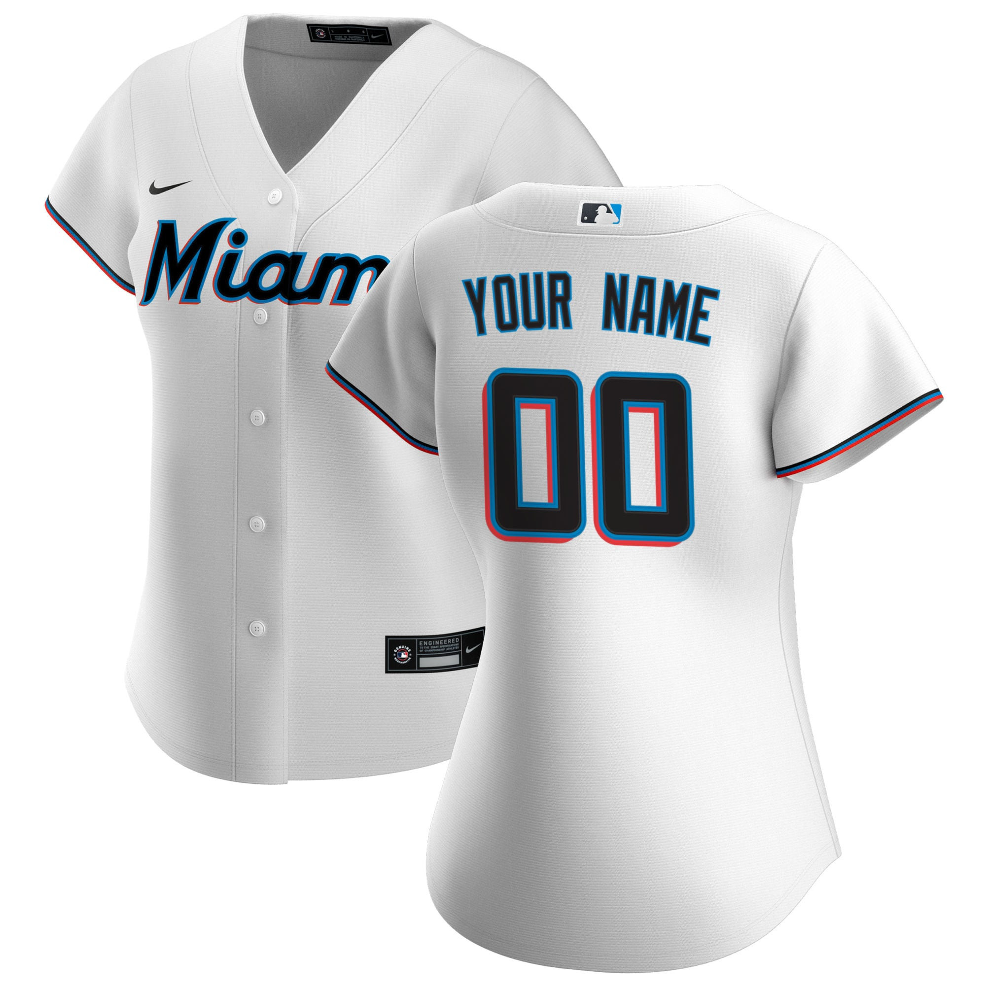 Miami Marlins Womens Home Replica Custom Jersey - White Custom Jerseys 