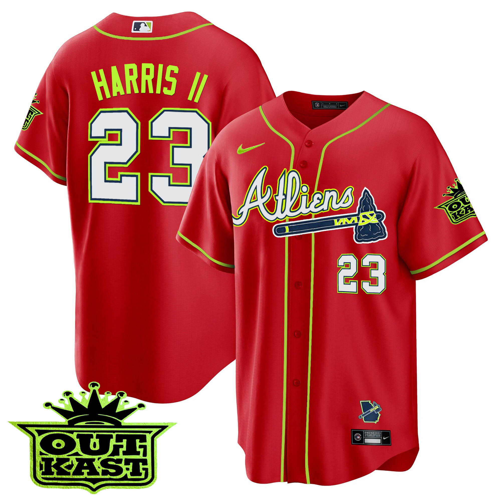 Michael Harris II Men's Atlanta Braves Atliens Cool Base Red Jersey - All Stitched