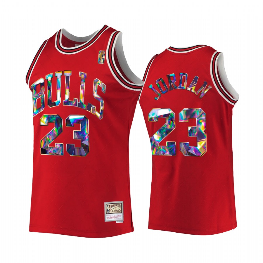 Michael Jordan #23 Chicago Bulls 75th Diamond Badge Red Hardwood Classics Jersey
