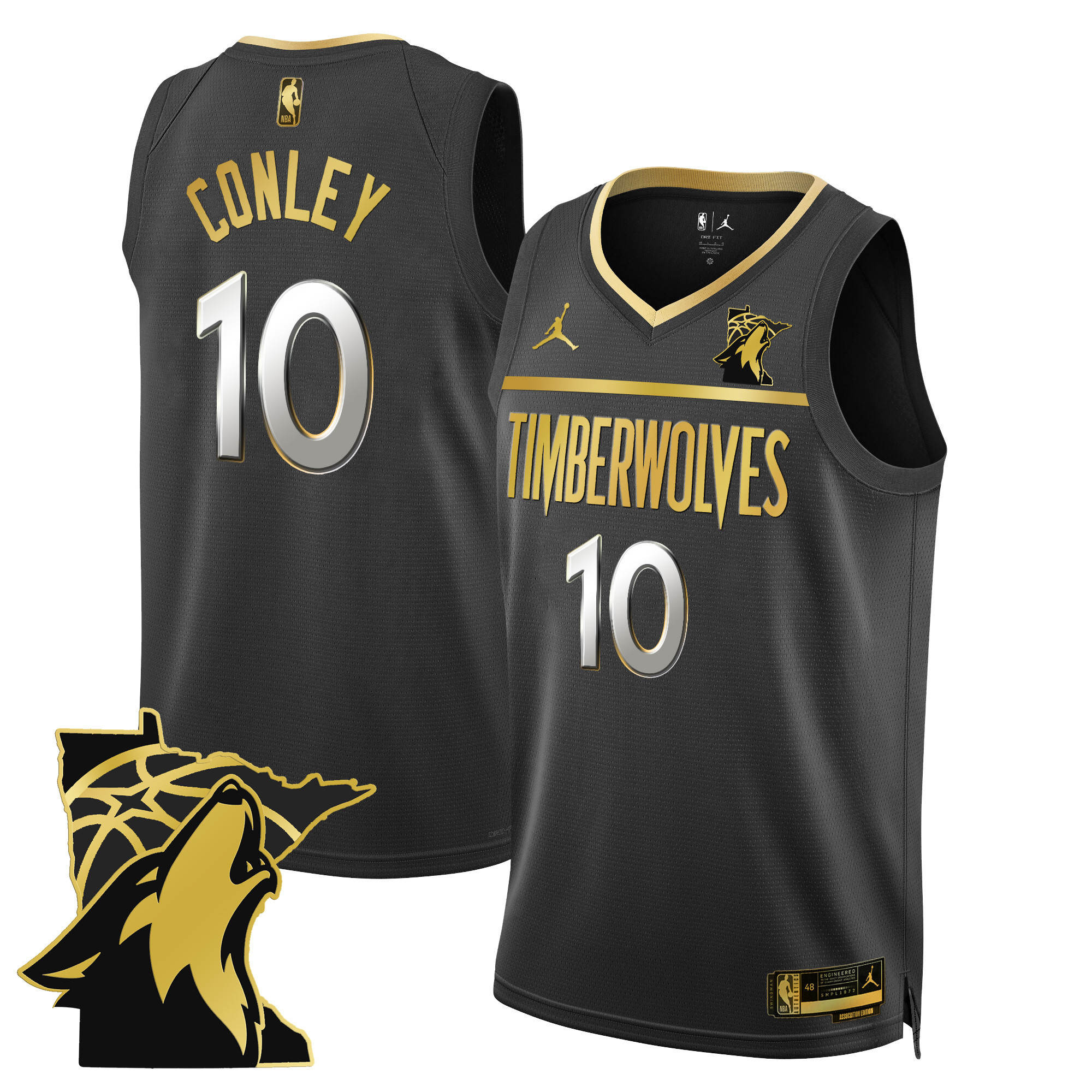 Mike Conley Men's Minnesota Timberwolves Swingman - Minnesota Patch Black Gold Jersey - All Stitched