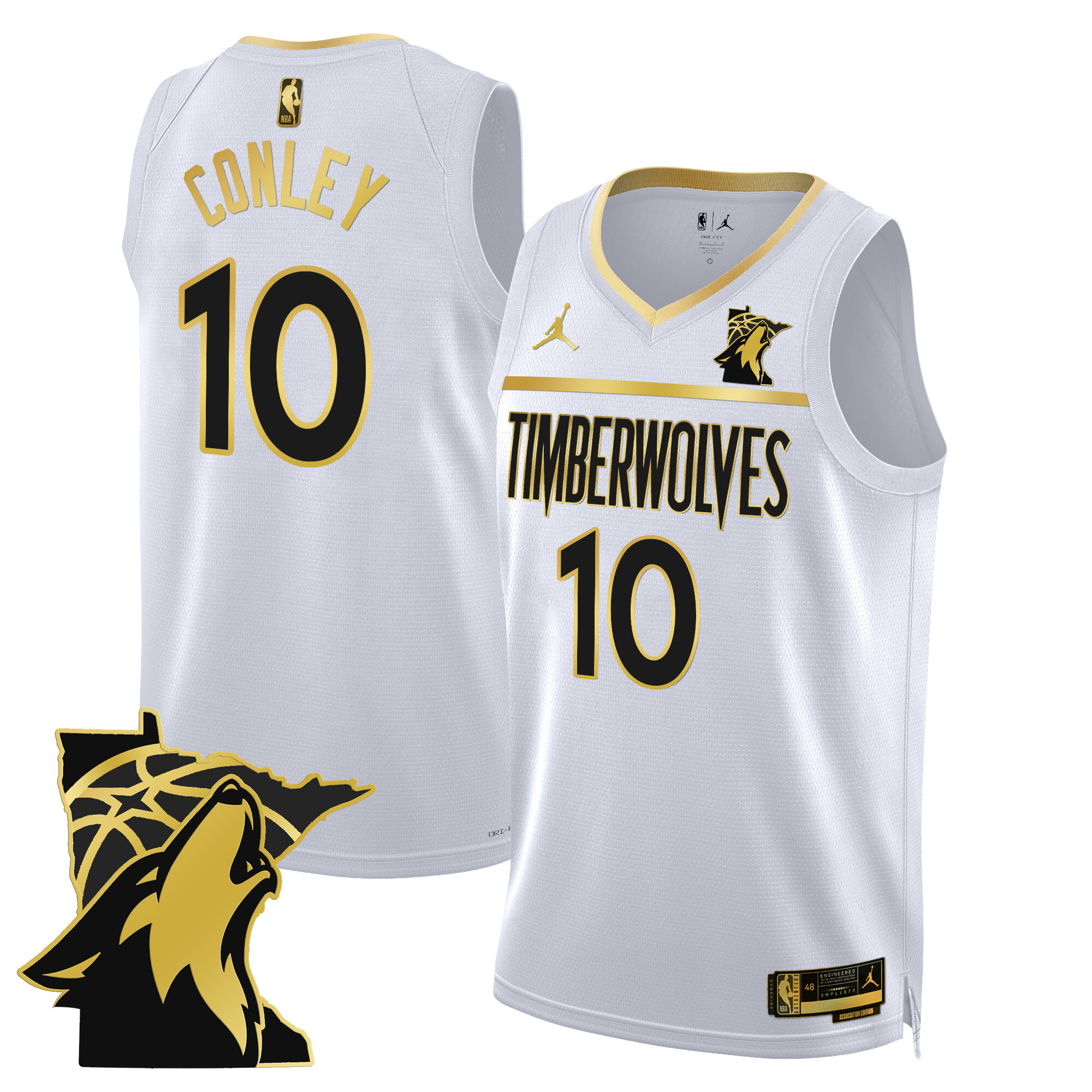 Mike Conley Men's Minnesota Timberwolves Swingman - Minnesota Patch White Gold Jersey - All Stitched