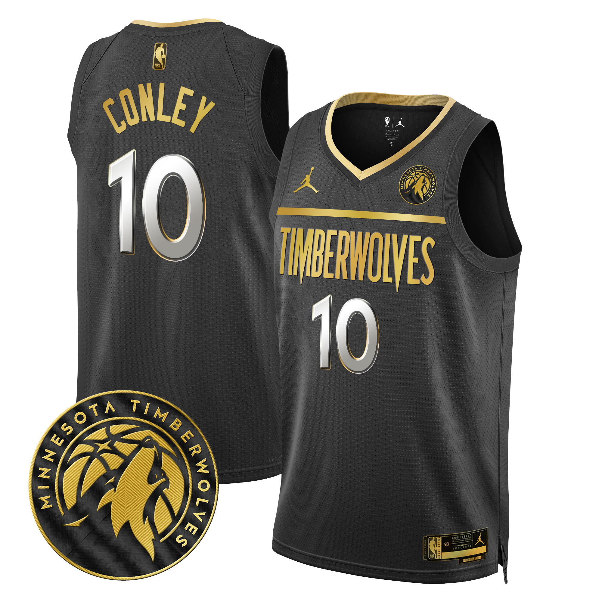 Mike Conley Men's Minnesota Timberwolves Swingman V2 Black Gold Jersey - All Stitched