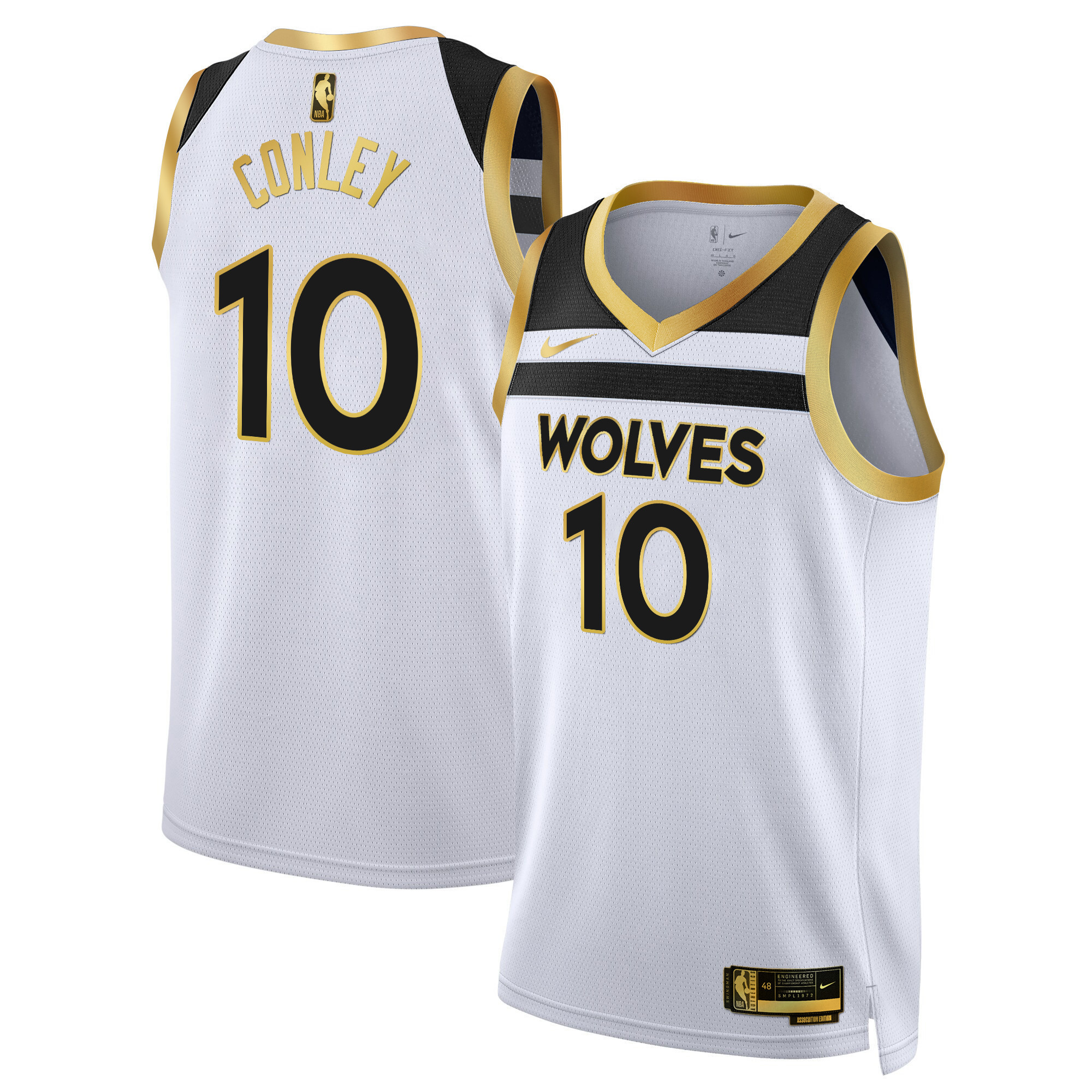 Mike Conley Men's Minnesota Timberwolves Swingman V3 White Gold Jersey - All Stitched