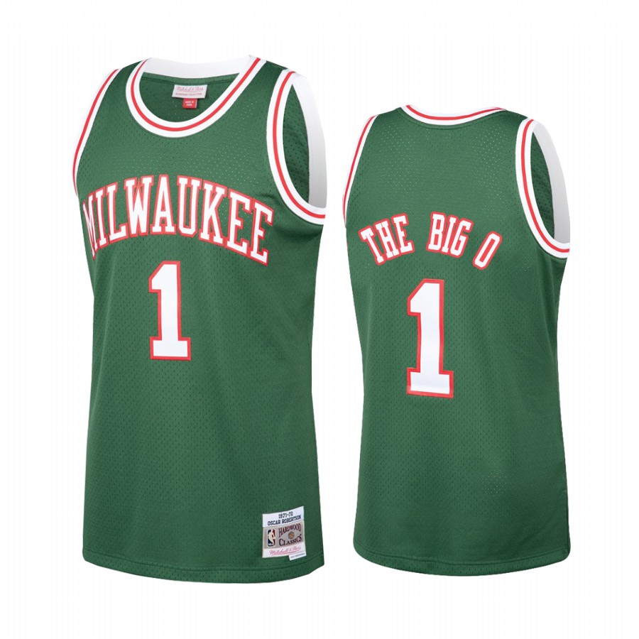 Milwaukee Bucks #1 Oscar Robertson Green Hardwood Classics The Big O Jersey