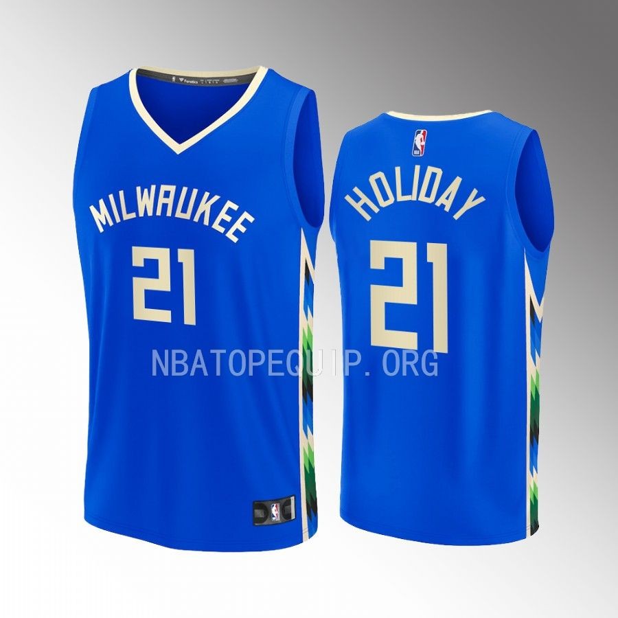 Milwaukee Bucks #21 Jrue Holiday City Edition Jersey Fastbreak Royal