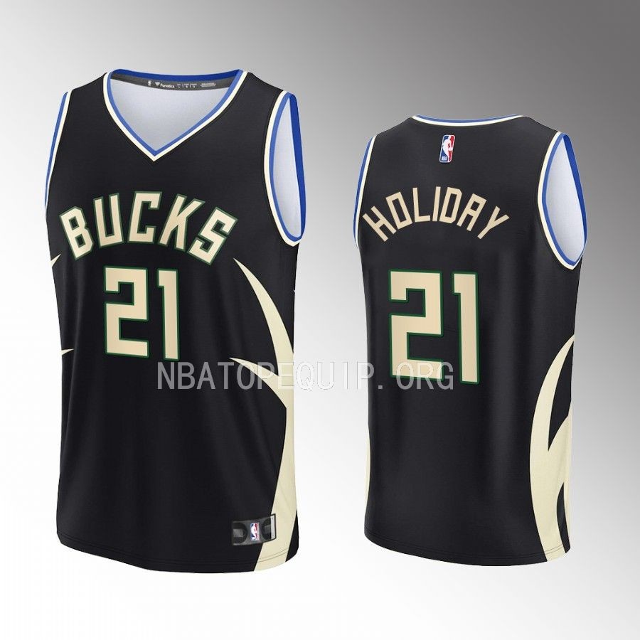 Milwaukee Bucks #21 Jrue Holiday Statement Edition Jersey Fast Break Black