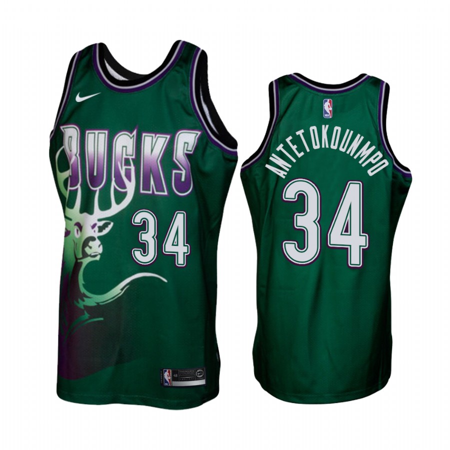 Milwaukee Bucks #34 Giannis Antetokounmpo Green Hardwood Classics Men's Jersey