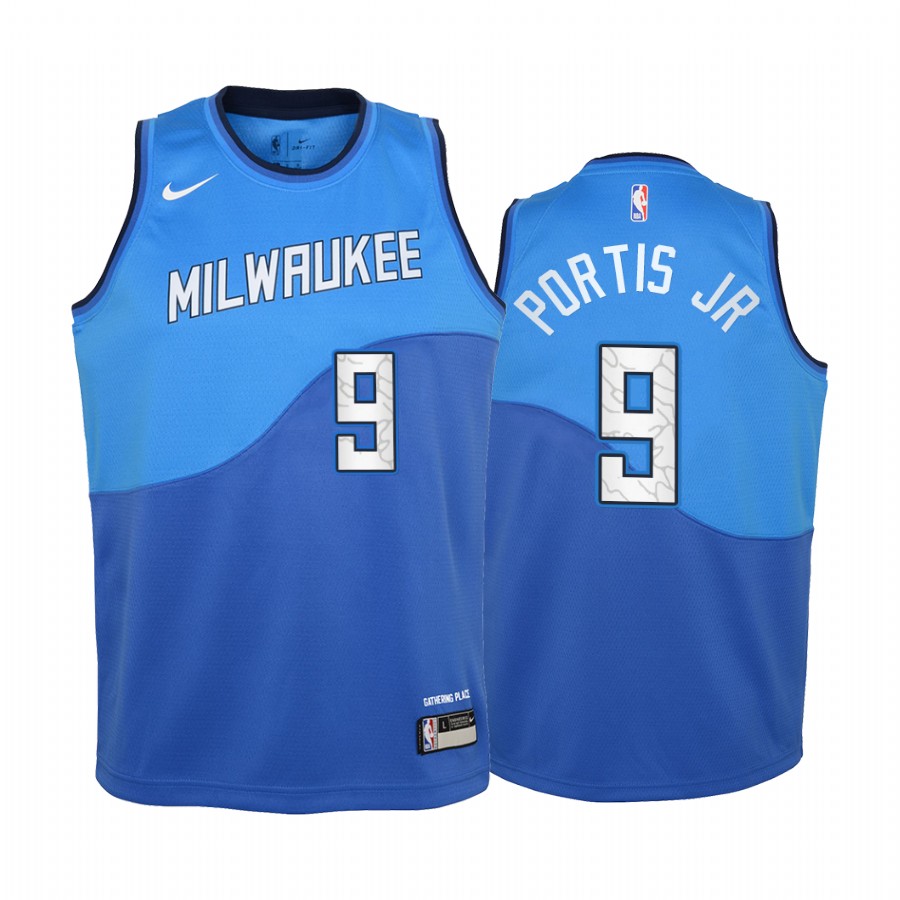 Milwaukee Bucks Bobby Portis City Edition Blue Youth Jersey New Uniform #9