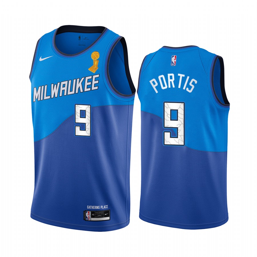 Milwaukee Bucks Bobby Portis Finals Champions Jersey Blue City Edition #9