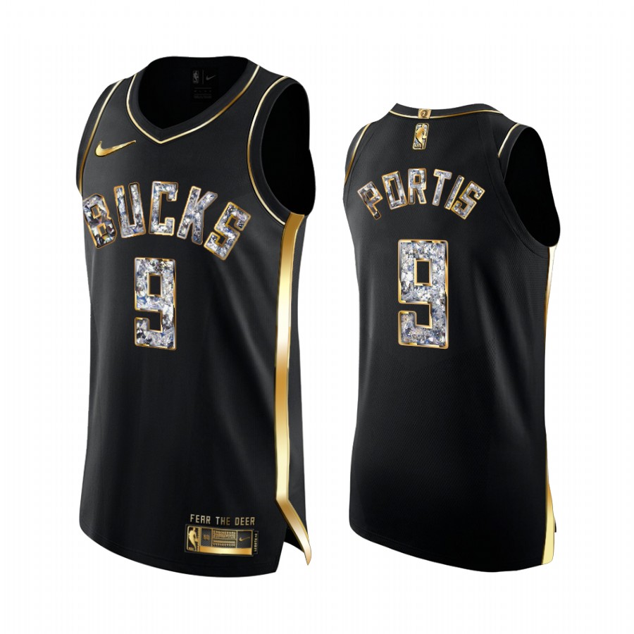 Milwaukee Bucks Bobby Portis Black Golden Diamond Edition Jersey Playoffs #9