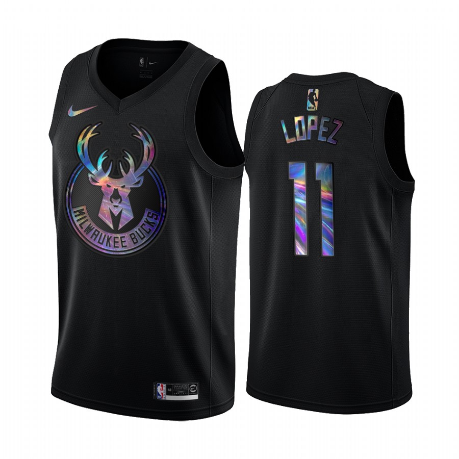Milwaukee Bucks Brook Lopez #11 Jersey Iridescent Holographic Black Limited Edition