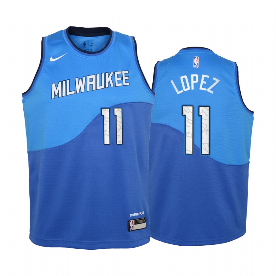 Milwaukee Bucks Brook Lopez City Edition Blue Youth Jersey - New Uniform
