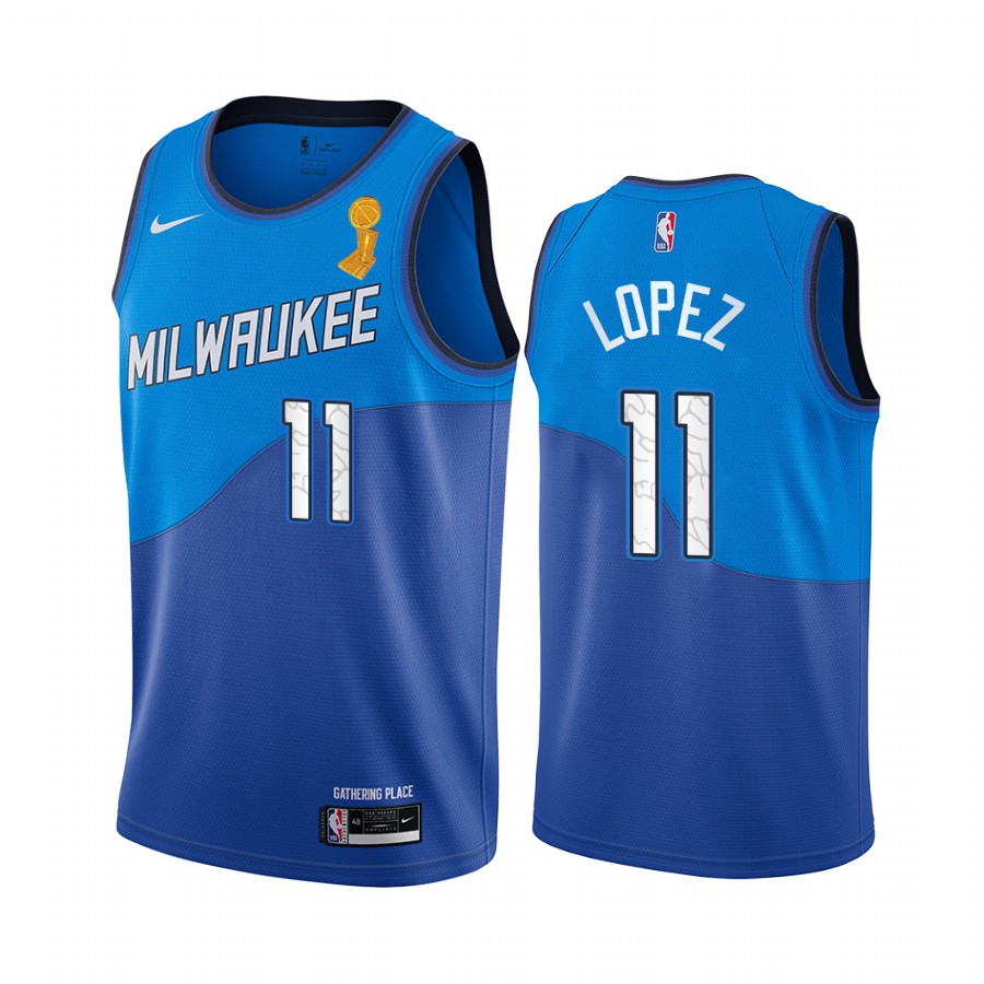 Milwaukee Bucks Brook Lopez Finals Champions Jersey Blue City Edition #11