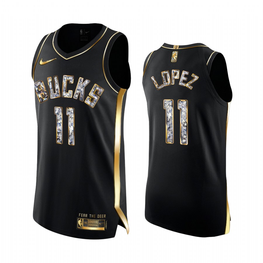 Milwaukee Bucks Brook Lopez Black Golden Diamond Edition Jersey Playoffs #11