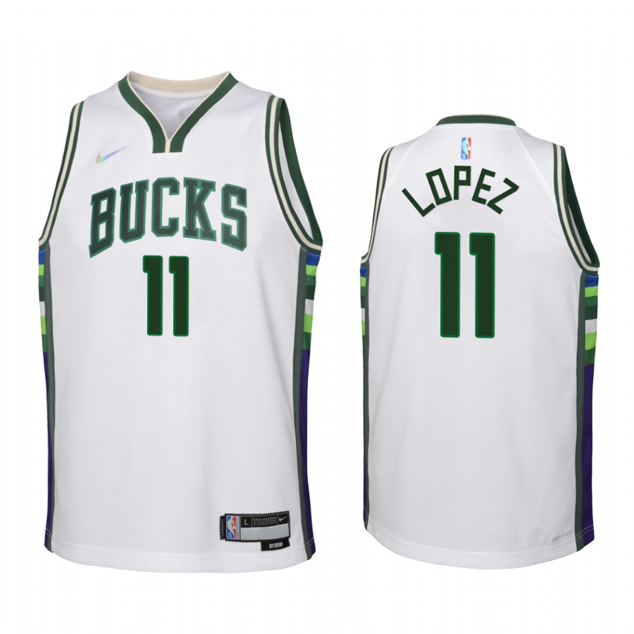 Milwaukee Bucks Brook Lopez City Edition White Youth Jersey 75th Season #11