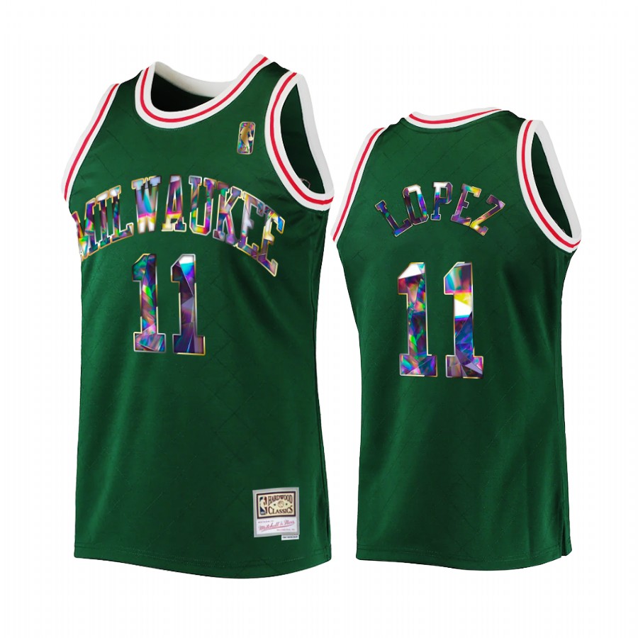 Milwaukee Bucks Brook Lopez Green 75th Diamond Badge Men Jersey Throwback