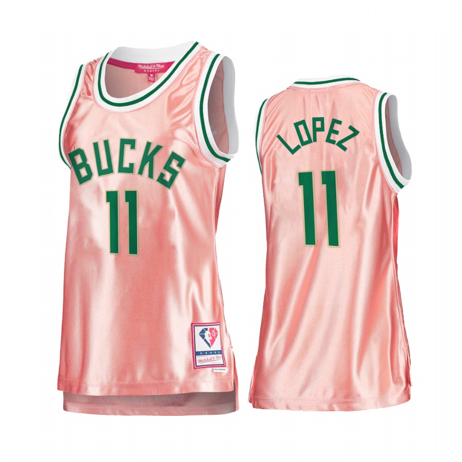 Milwaukee Bucks Brook Lopez Rose Gold Pink 75th Anniversary Women's Jersey #11