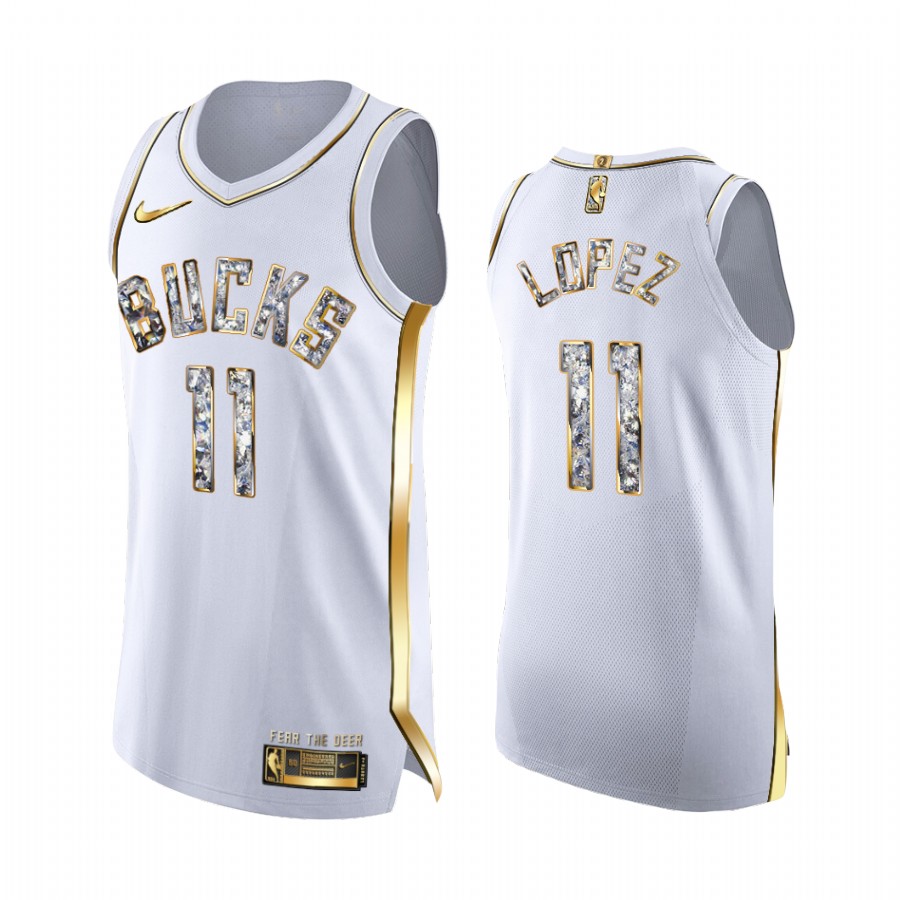 Milwaukee Bucks Brook Lopez White Diamond Edition Jersey Playoffs #11